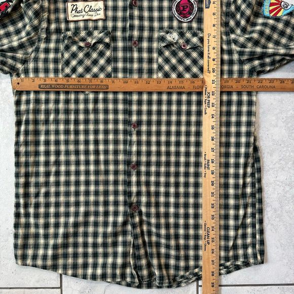Y2K PHAT FARM Mens Embroidered Plaid Button Down Long Sleeve Shirt - Picture 6 of 6